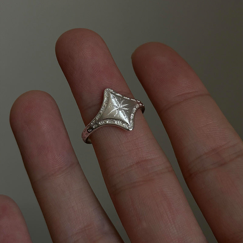 Vintage Cold Style Silver Brushed Star Ring, Retro Fashion All-Match Personalized Heavy Carved Gold Index Finger Ring Vera Lux