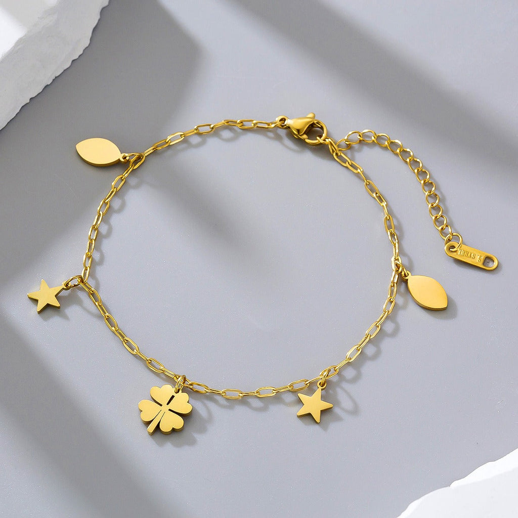 18k gold-plated four-petal bell flower pendant titanium steel anklet Vera Lux