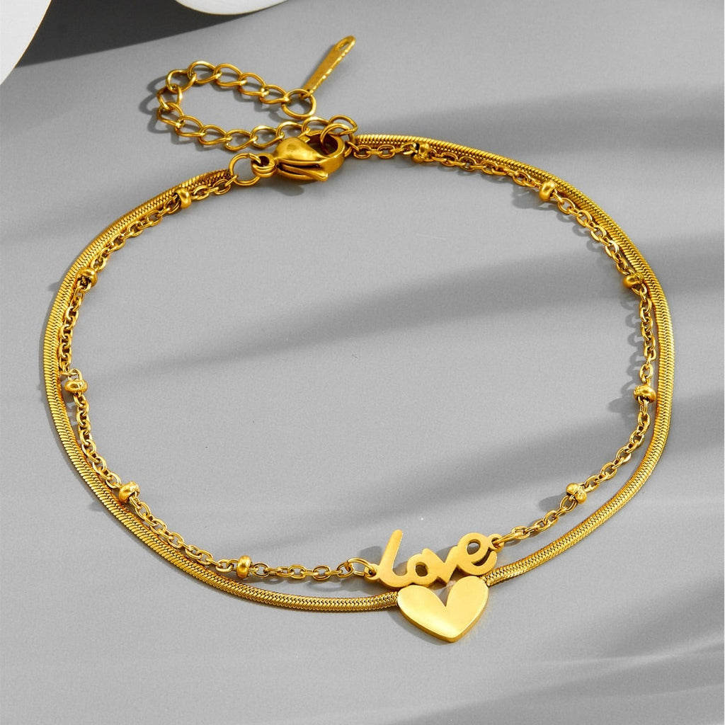 18k gold English letter heart titanium steel anklet Vera Lux