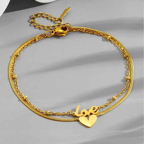 18k gold English letter heart titanium steel anklet Vera Lux