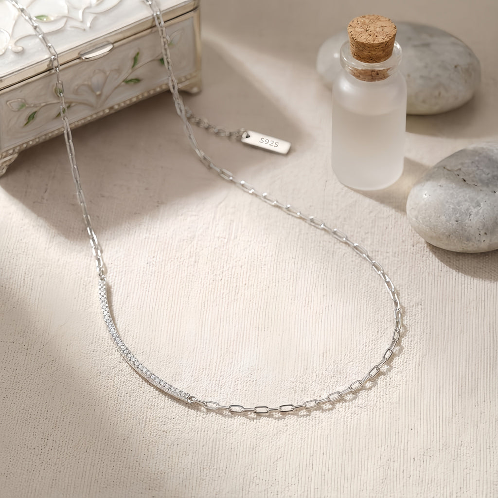 925 Sterling Silver Elegant Minimalist  Chain Necklace with Delicate Pendant Charm Vera Lux