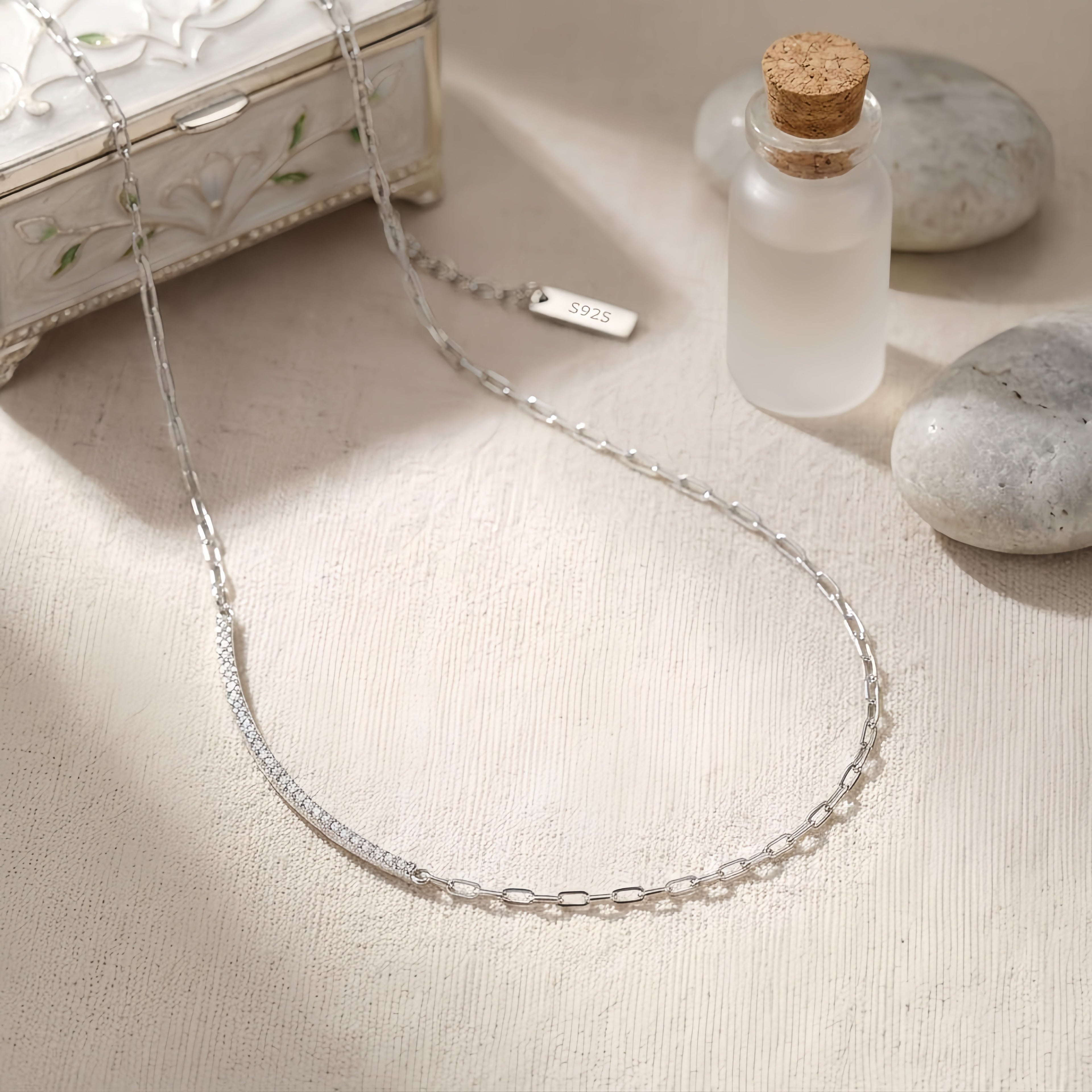 925 Sterling Silver Elegant Minimalist  Chain Necklace with Delicate Pendant Charm Vera Lux