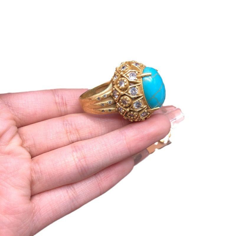 Retro Luxe Lapis Lazuli Turquoise Ring Vera Lux