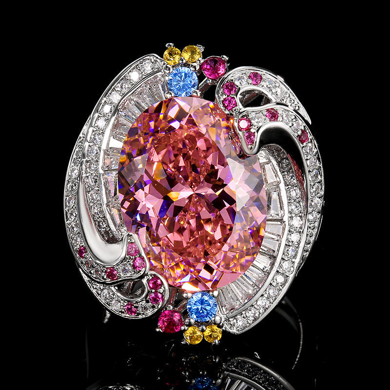 Exquisite Swirl Design Purple Amethyst Ring, Rainbow Gemstone Encrusted Cocktail Ring For Women Vera Lux