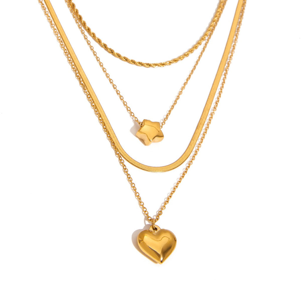 18K gold double chain with heart/star design exquisite simple necklace Vera Lux