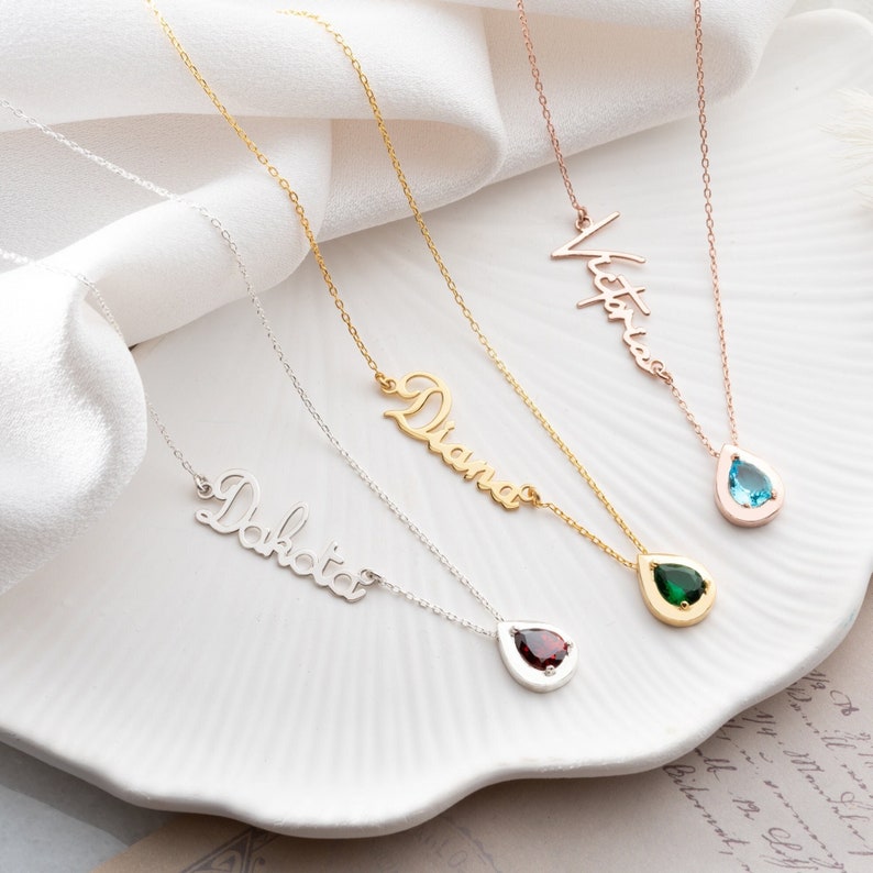 Personalized Cursive Name & Birthstone Necklace Vera Lux