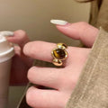 Vintage Tiger Eye Open Ring, Dainty Gold Plated Statement Band, Boho Stackable Finger Ring For Women Vera Lux