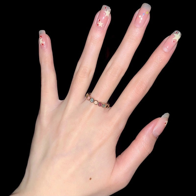 Rainbow Bead Ring For Women, Niche Design, Adjustable Opening Sweet  Cool Gentle Style Jewelry, High-End Finger Ring Vera Lux