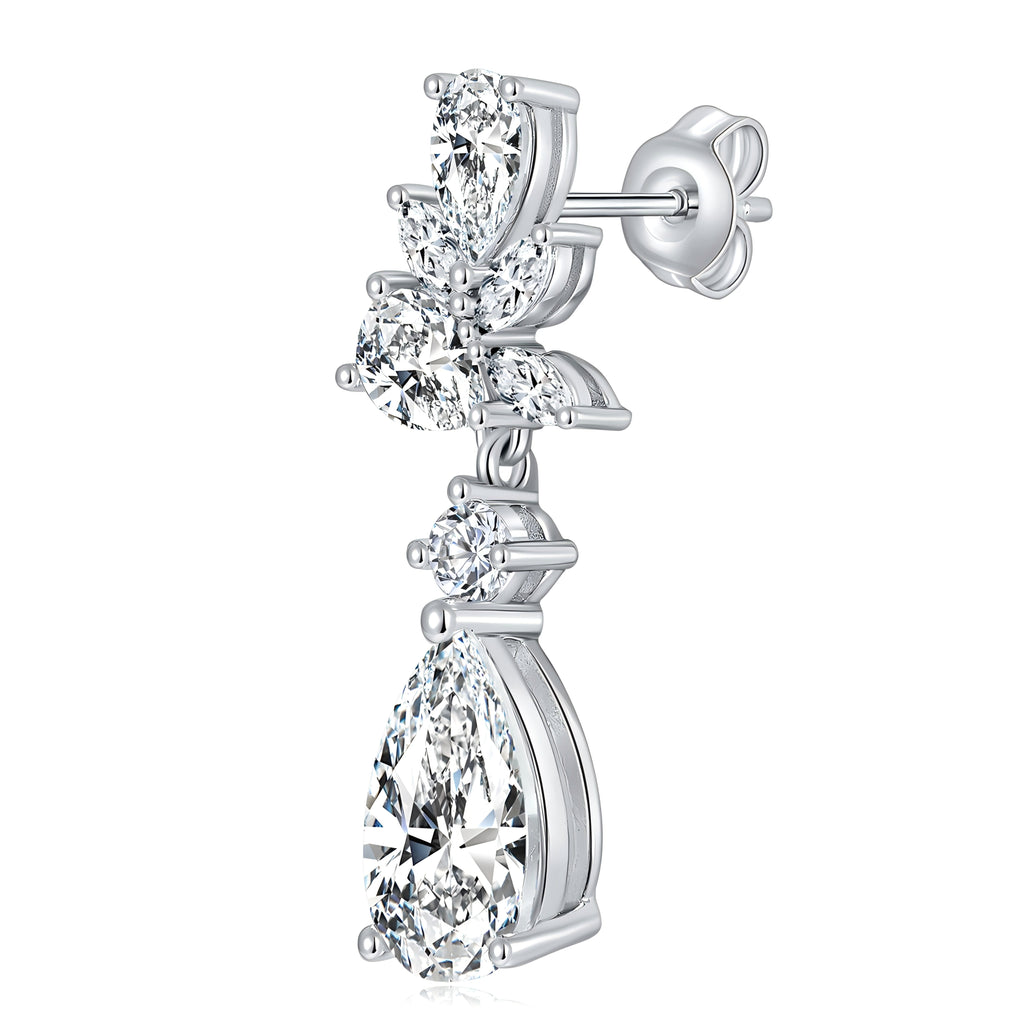 S925 Sterling Silver Pear Cut Moissanite Dangle Earrings  7x11mm Elegant Floral Cluster Drop Earrings With GRA Platinum Plated Jewelry Gift Box Set Vera Lux