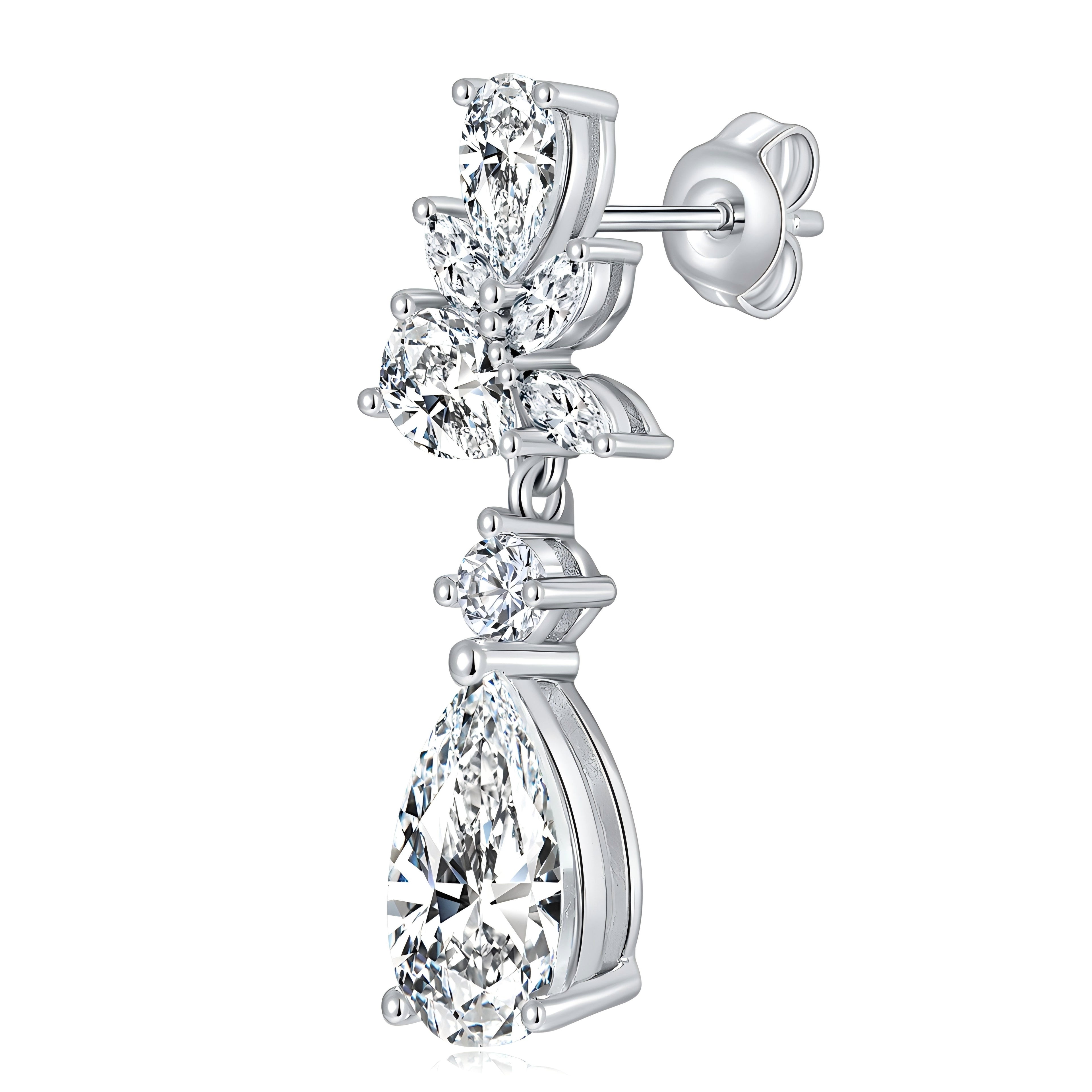 S925 Sterling Silver Pear Cut Moissanite Dangle Earrings  7x11mm Elegant Floral Cluster Drop Earrings With GRA Platinum Plated Jewelry Gift Box Set Vera Lux