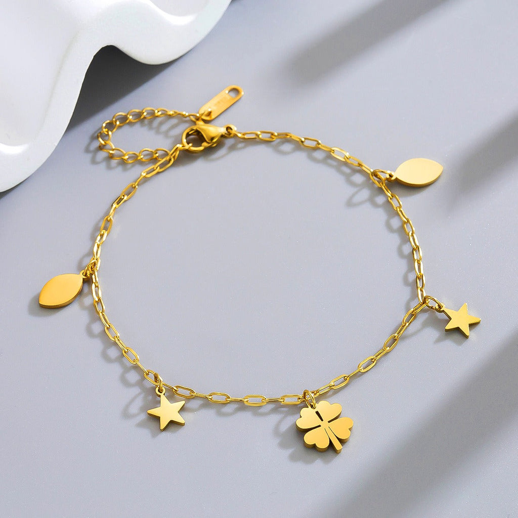 18k gold-plated four-petal bell flower pendant titanium steel anklet Vera Lux