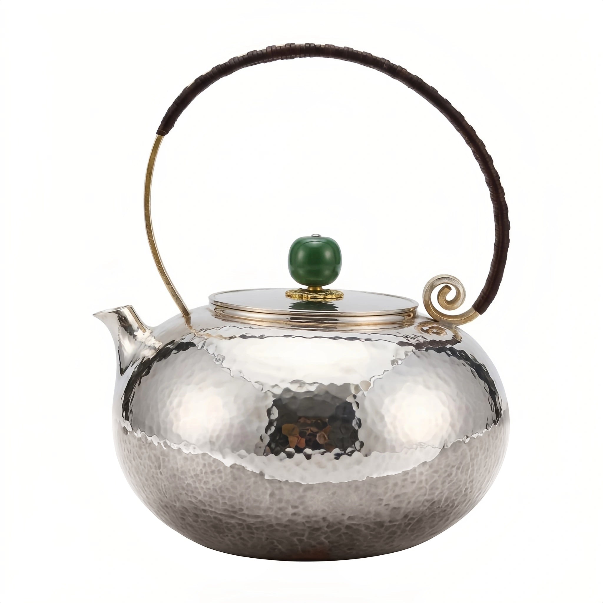 925 Sterling Silver Elegant Hammered Metal Teapot with Two-Tone Finish and Woven Handle-Fine large teapot - Handicraft Vera Lux