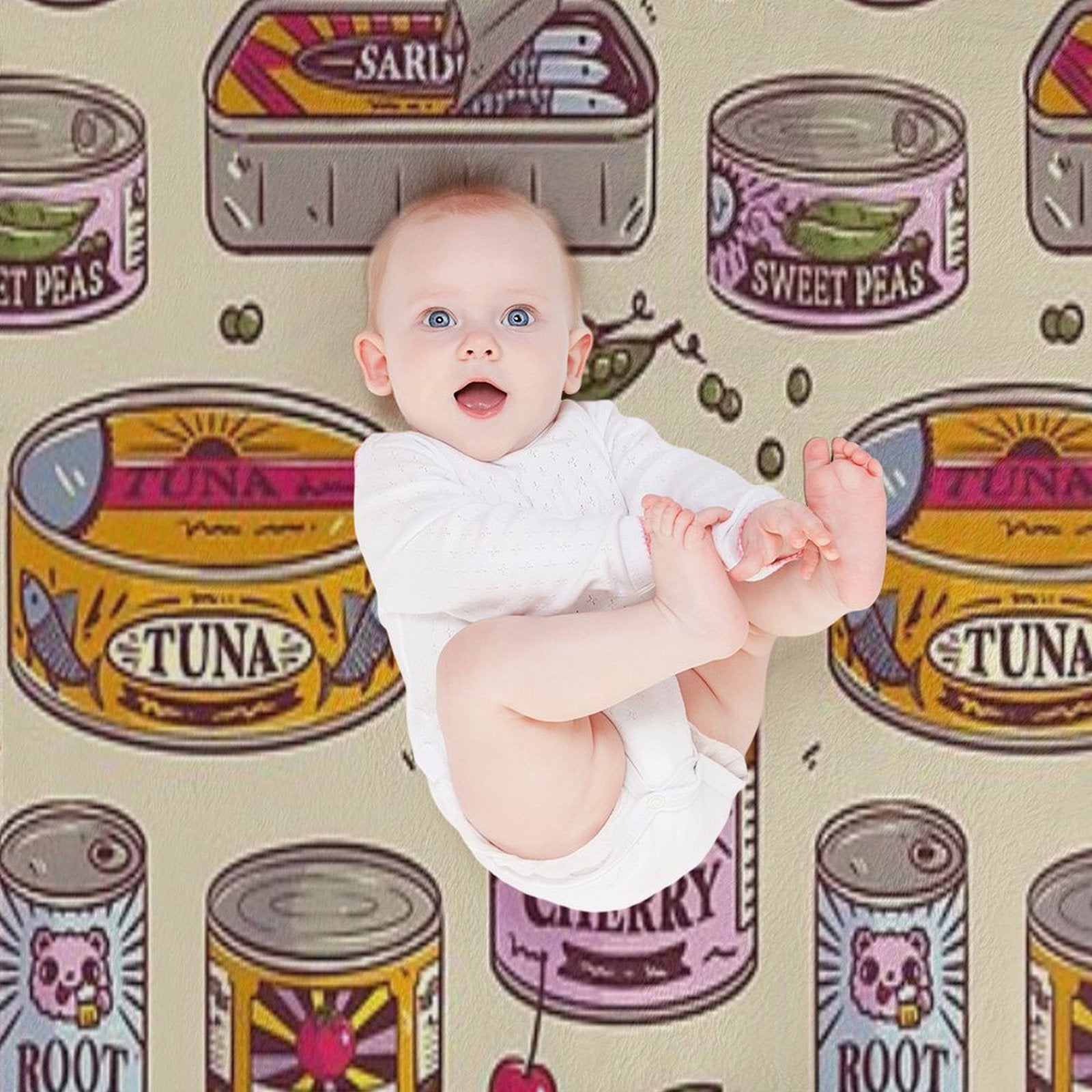 Vintage Canned Goods Pattern Throw Blanket BionZax