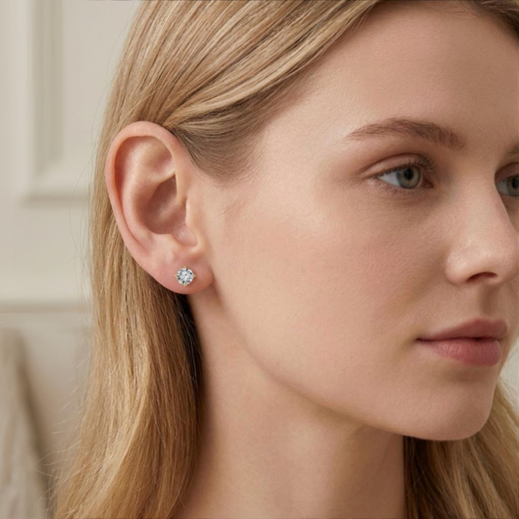 925 Sterling Silver Elegant Gold CZ Stud Earrings: Timeless Sophistication Vera Lux