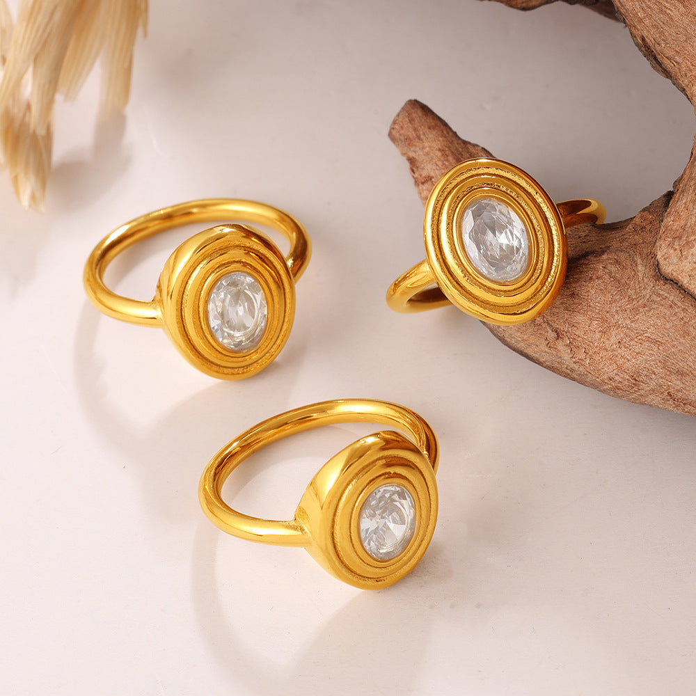 European And American Cross-border Vintage Luxury Oval White Diamond Ring, With A Sophisticated And Niche Design, In Gold Finger Ring Accessory. Vera Lux