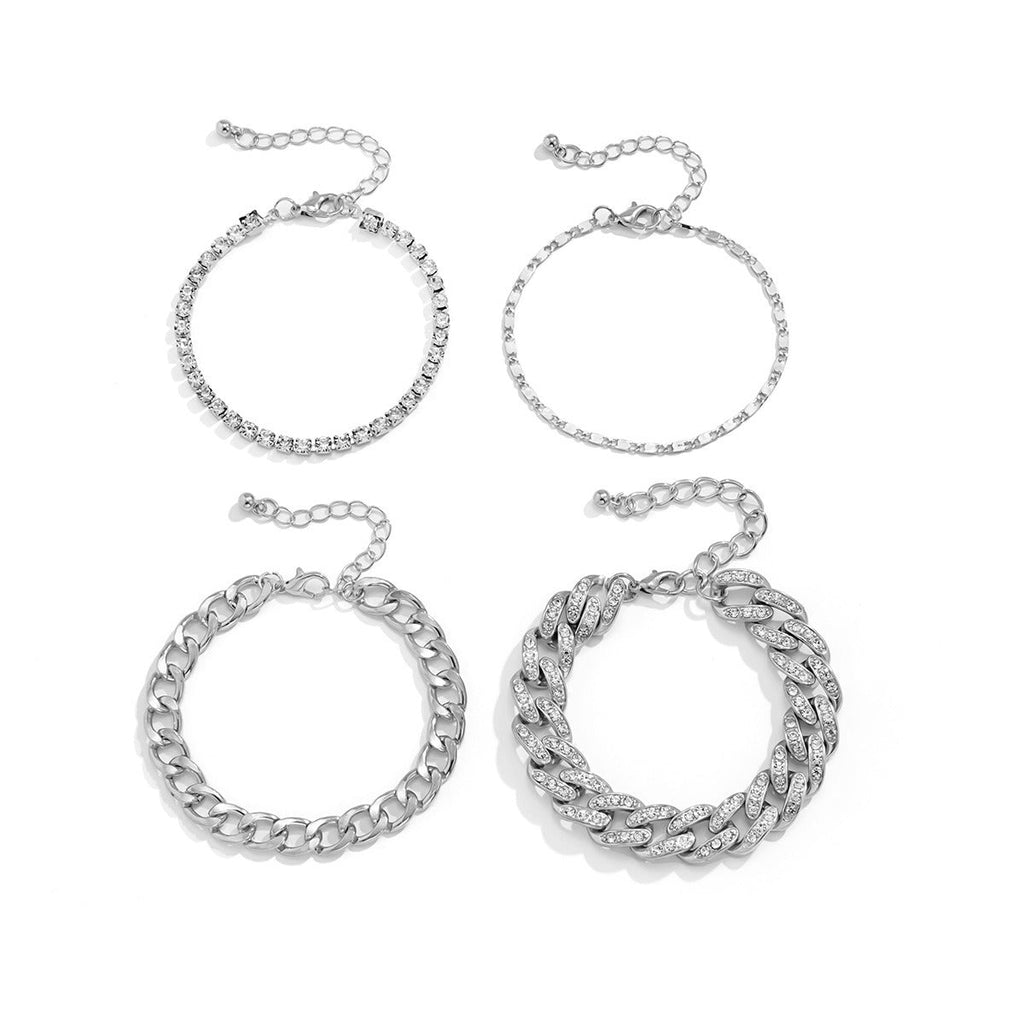 Hip-hop retro diamond-studded Cuban chain bracelet set Vera Lux