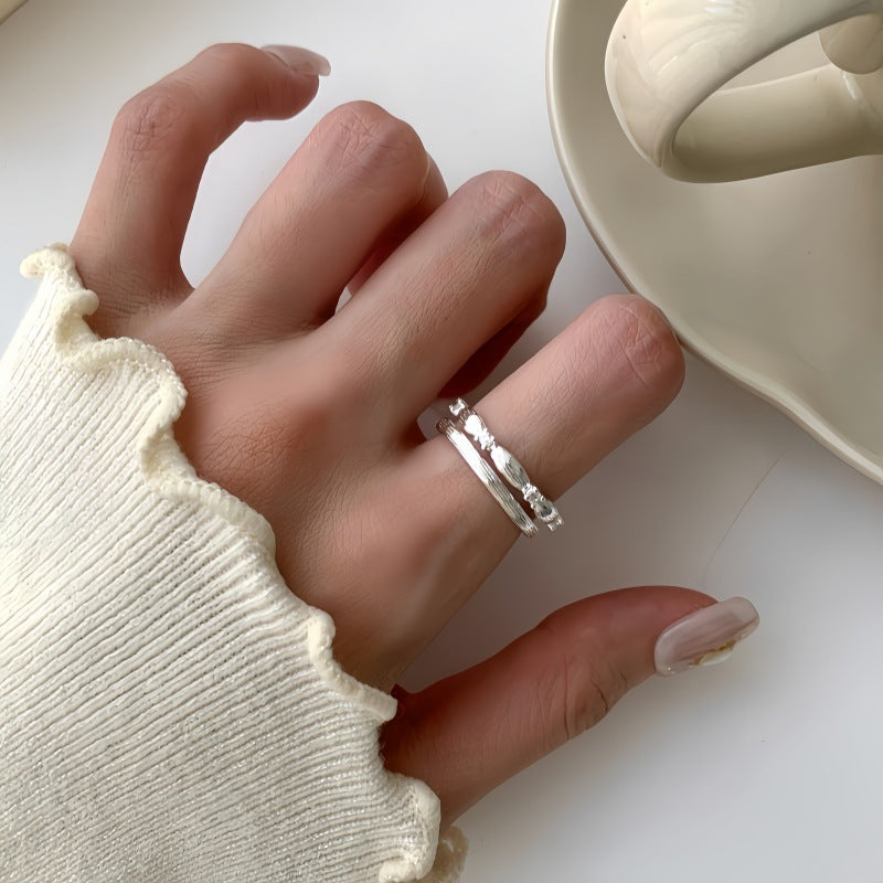 Double Layer Plain Band Ring For Women, Irregular Texture, Niche INS Style, Minimalist Versatile Finger Ring Vera Lux