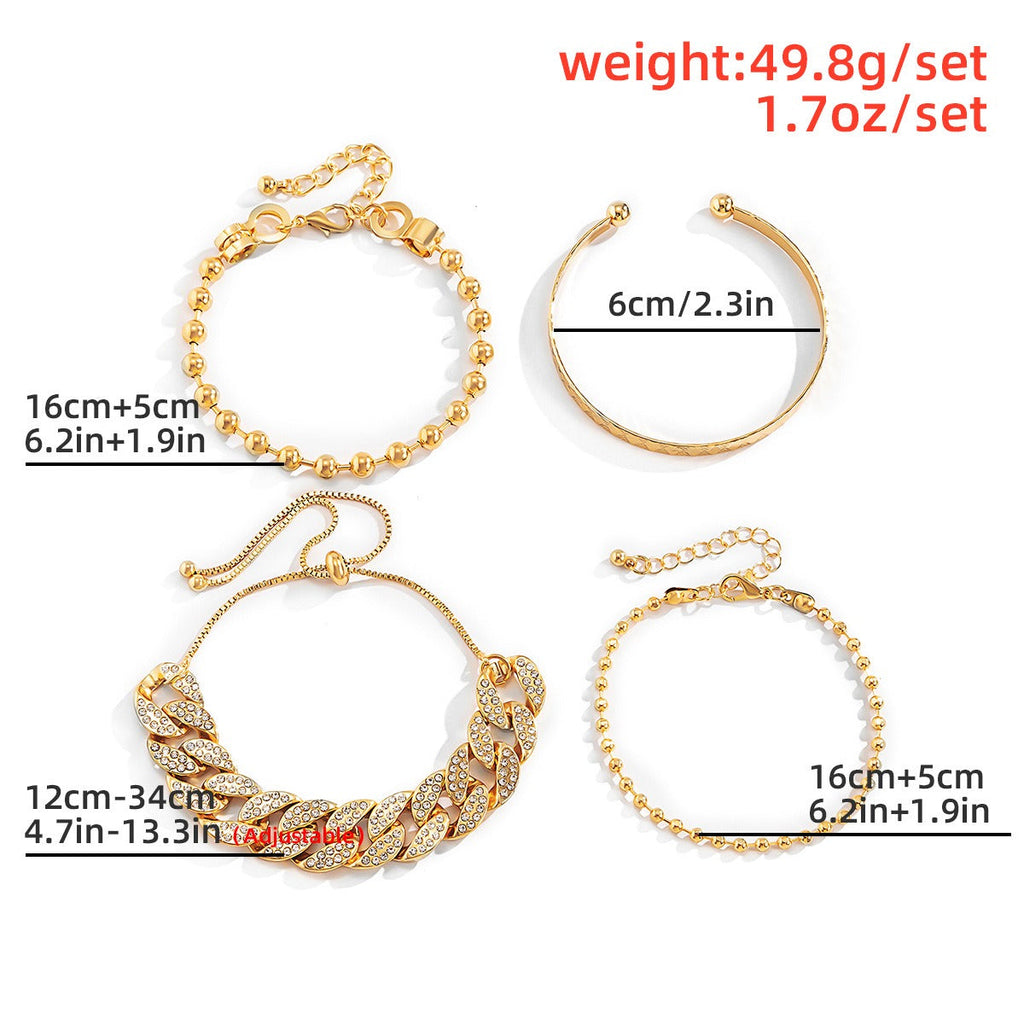 Diamond-studded Cuban buckle bracelet Hip-hop personalized round bead chain pattern bracelet set Vera Lux