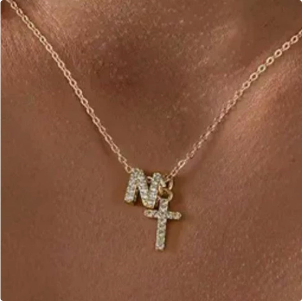 Zircon Inlaid 26 Letter Cross English Necklace Vera Lux