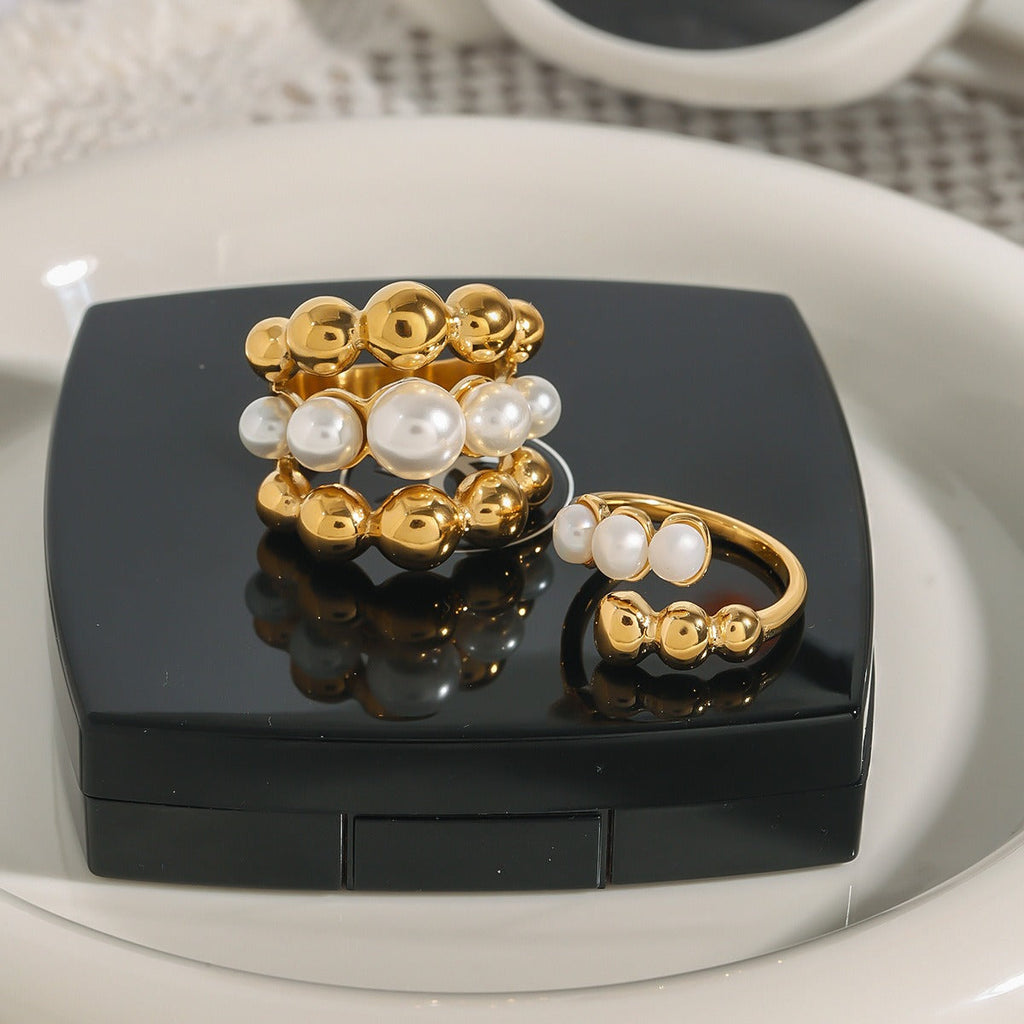 18K gold round bead-shaped pearl inlaid exquisite and noble ring Vera Lux