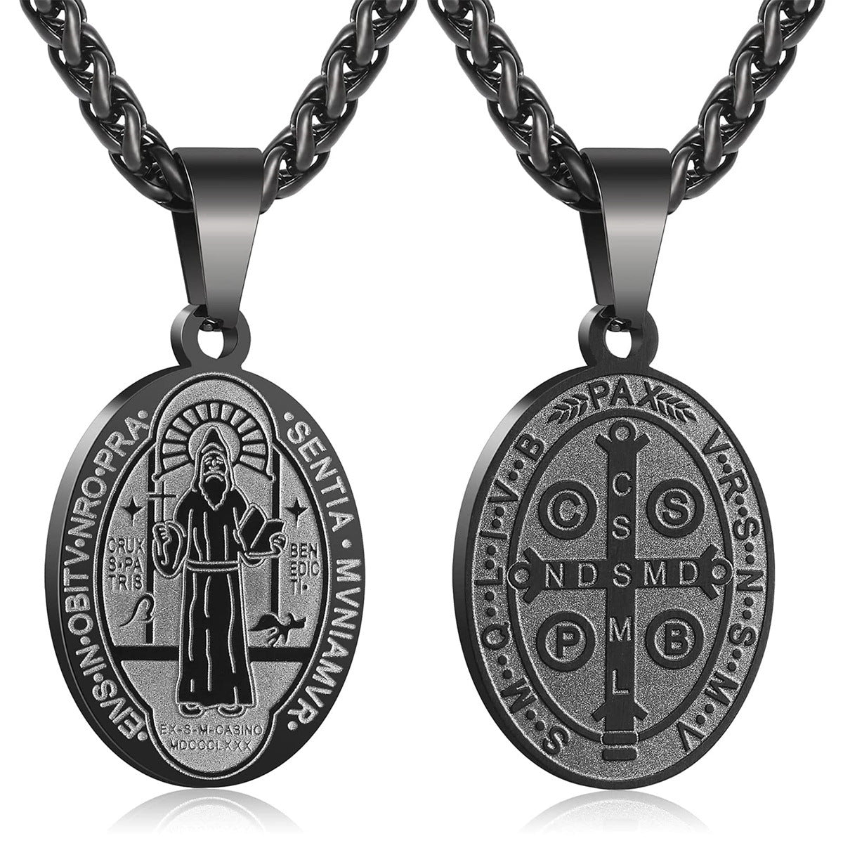 Double-Sided Portrait Medal Cross Stainless Steel Pendant Necklace For Men And Women Vera Lux