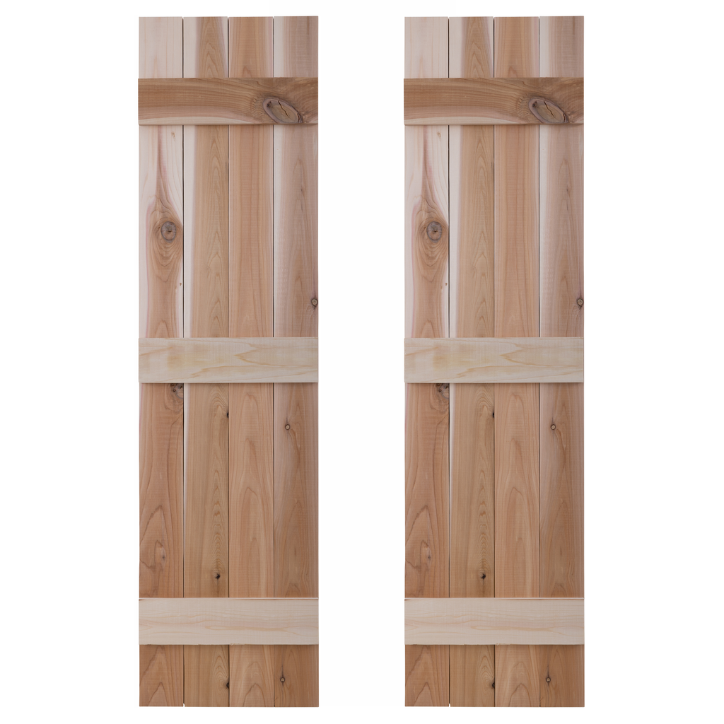 Traditional Board & Batten Exterior Wood Shutters - Cedar - Set of 2 Dogberrycollections