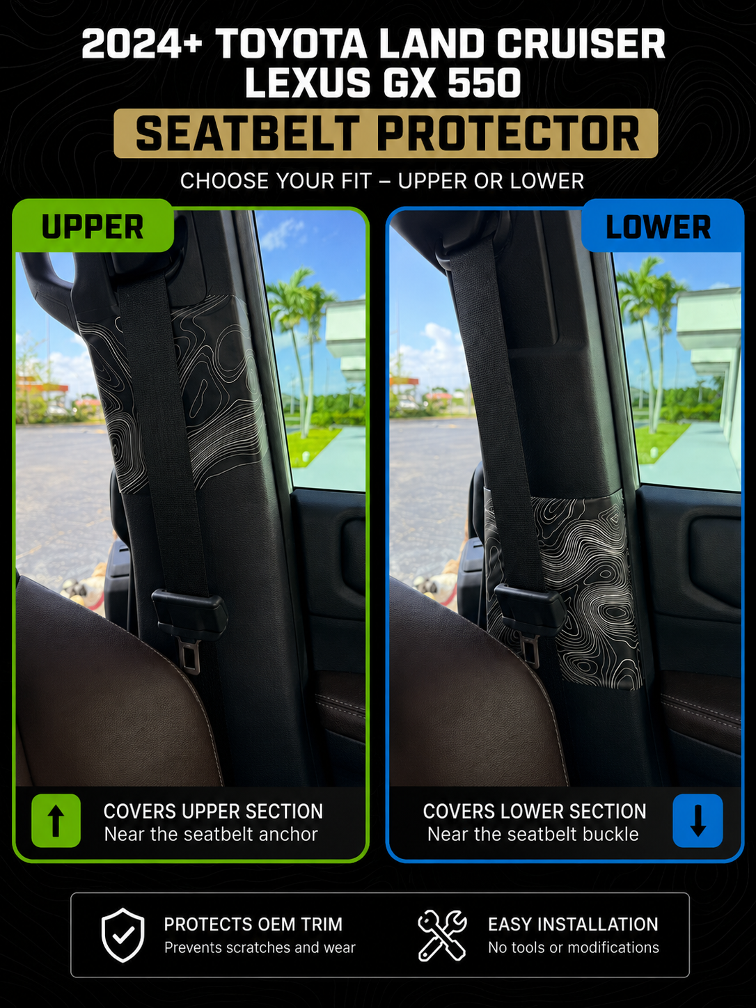 Topographic Seatbelt Panel Protection - 2024+ Land Cruiser / GX550 StickerFab