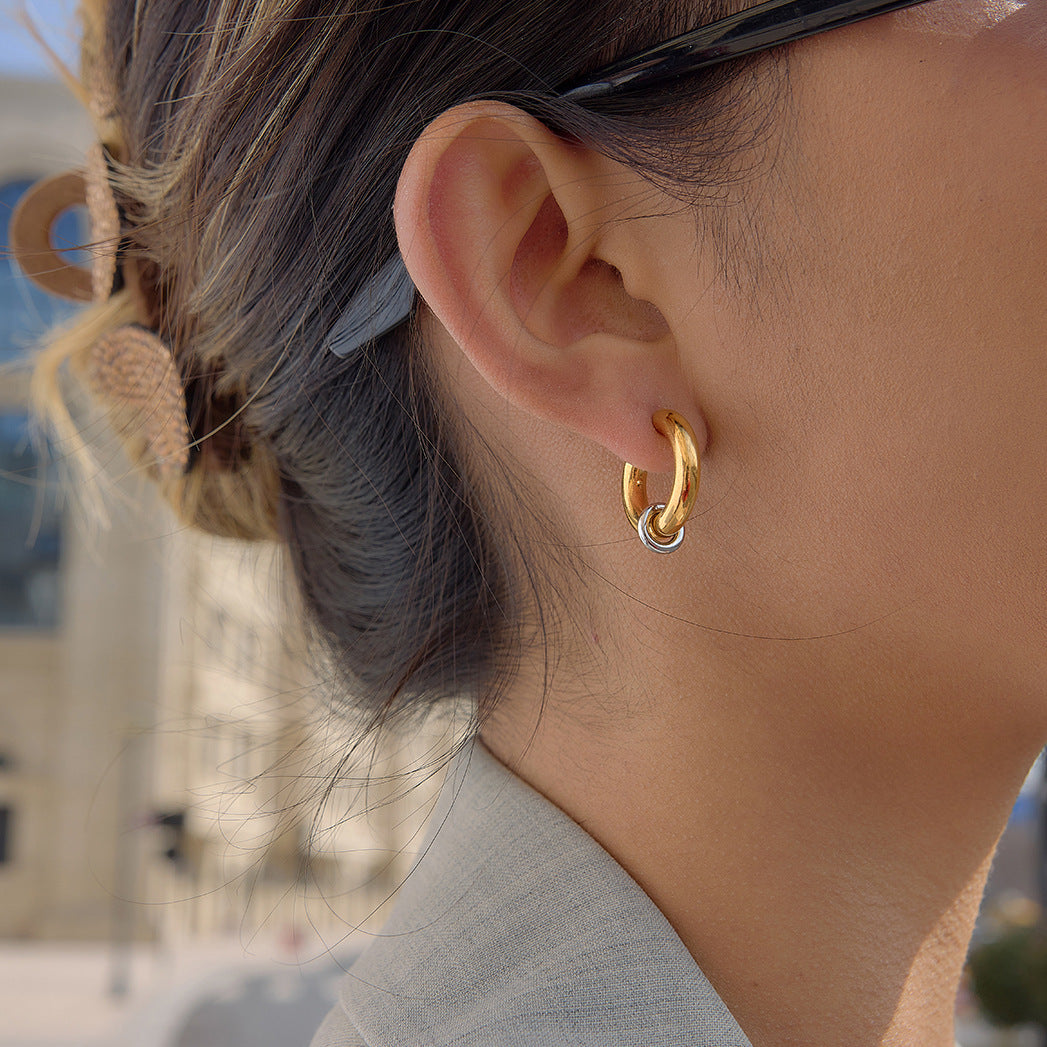 Two Tone Stainless Steel C Hoop Earrings Vera Lux
