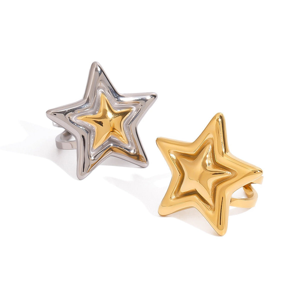18K gold five-pointed star with texture design simple personality ring Vera Lux