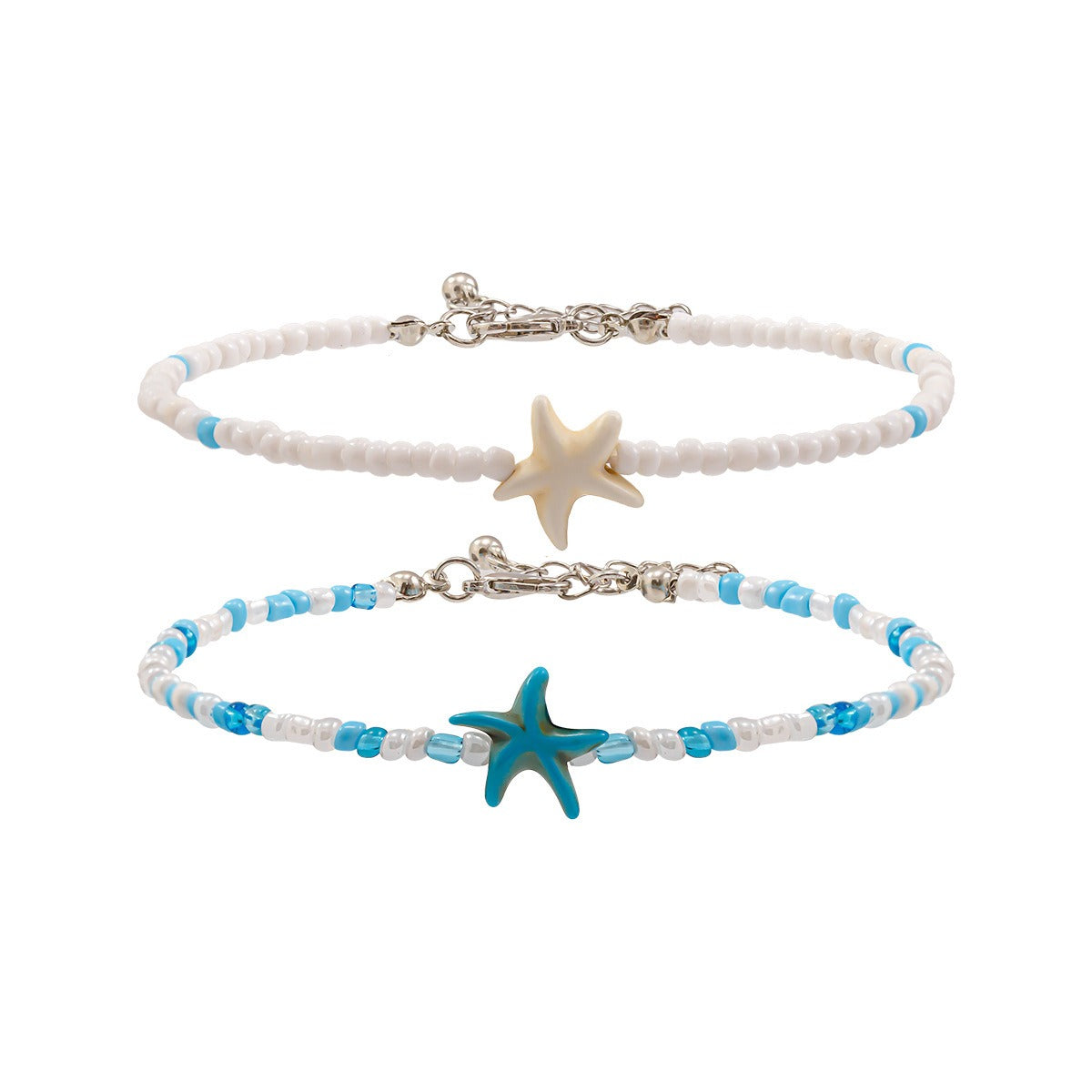 Ocean-style shell and starfish beaded tassel turtle anklet Vera Lux