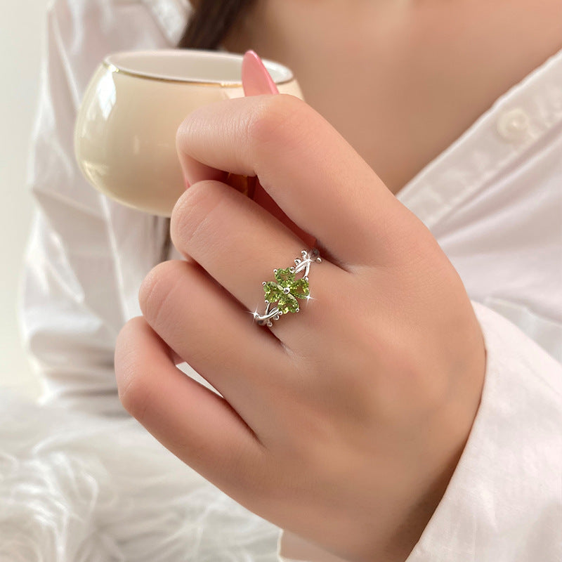 Sterling Silver Thorns Four-Leaf Clover Ring For Women Vera Lux