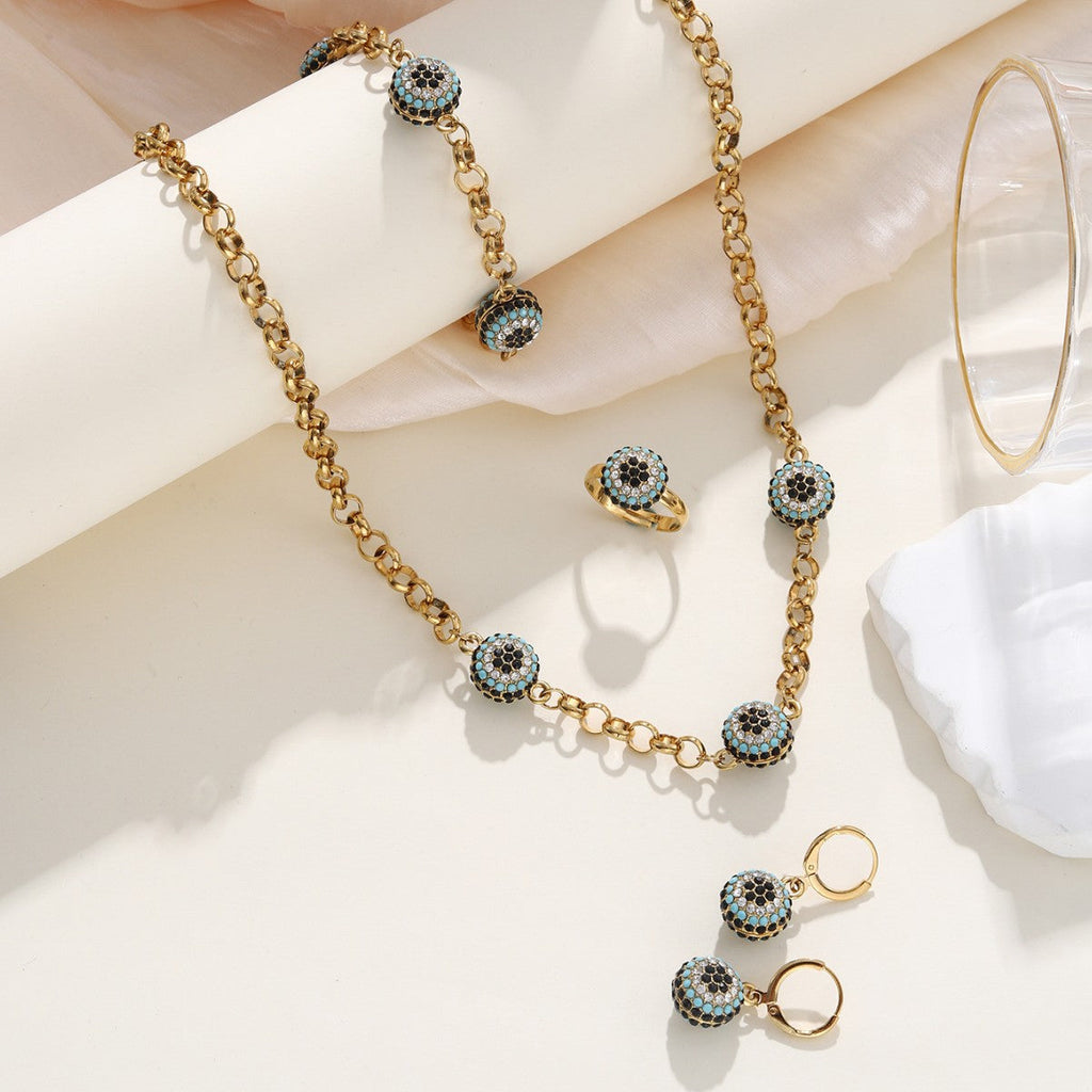 Bohemian Evil Eye Necklace Bracelet and Earring Set Vera Lux