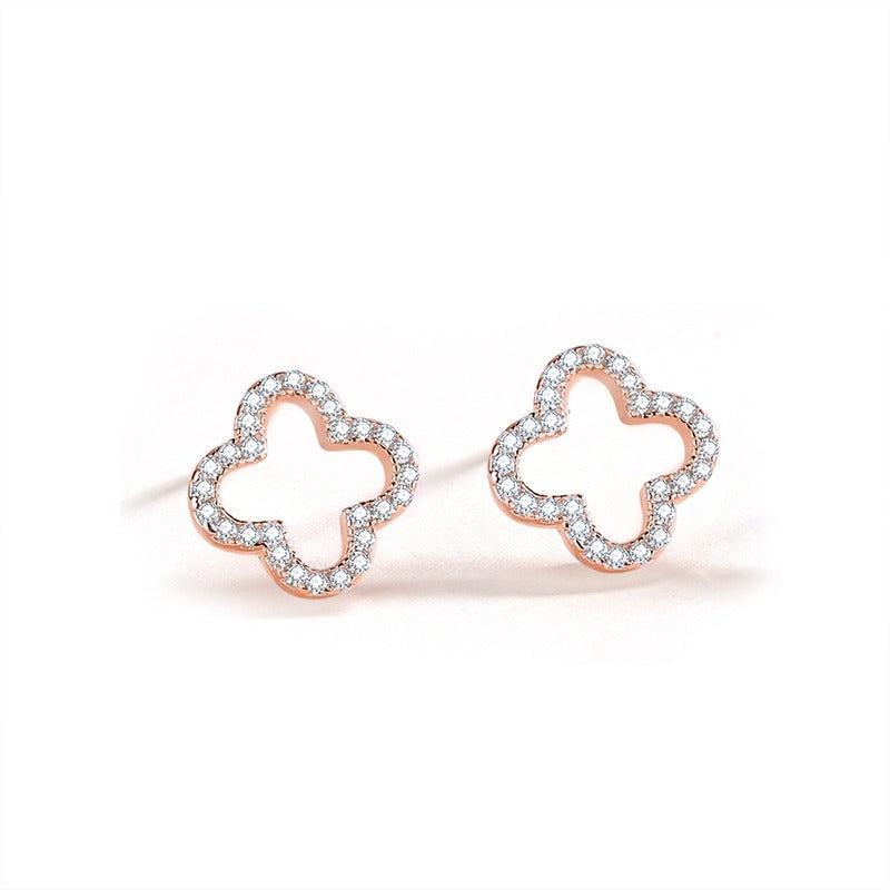 S925 sterling silver forest-style four-leaf clover diamond earrings Vera Lux
