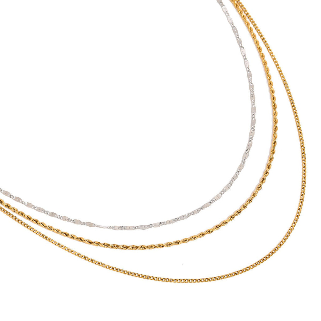 18K gold three-layer chain with gold and silver color matching design, noble and elegant necklace Vera Lux