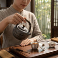 Pure 999 Fine Silver Hammered Metal Teapot with Woven Bamboo Handle and Stone Knob-Fine large teapot - Handicraft Vera Lux