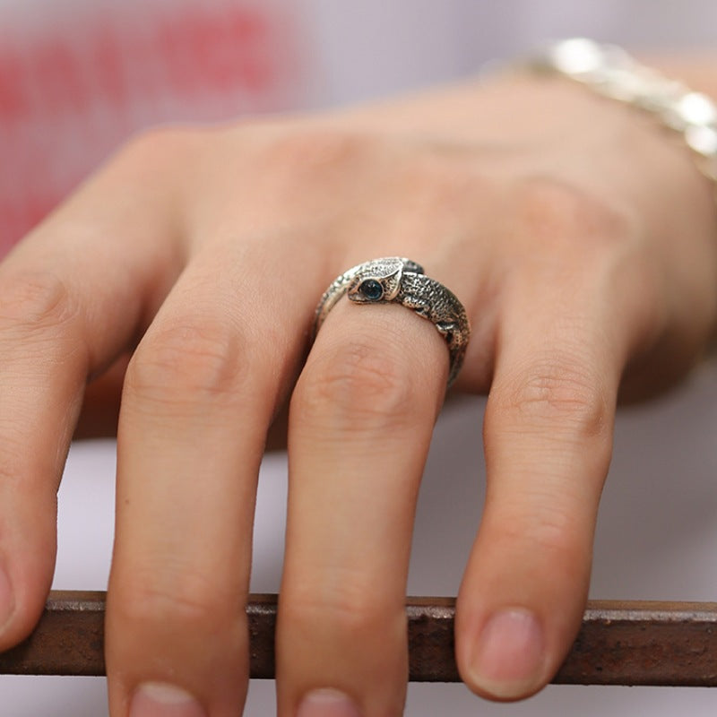 Retro Thai Silver Chameleon Animal-Shaped Ring Vera Lux