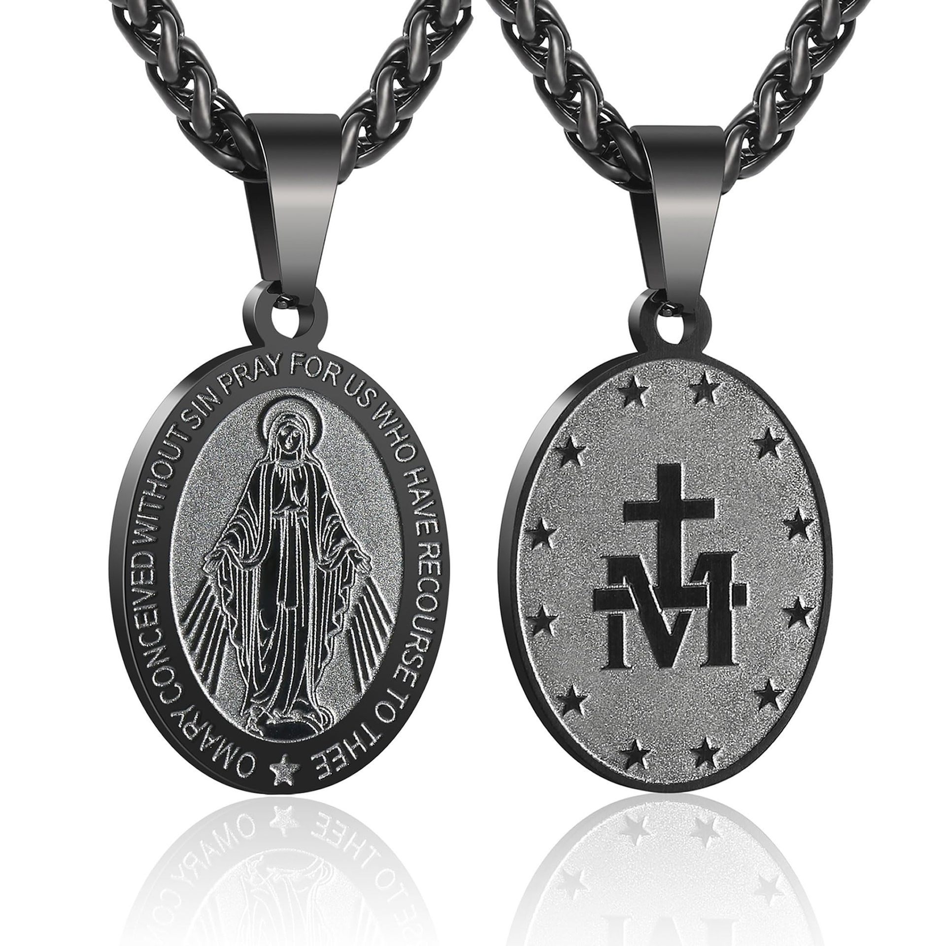 Double-Sided Portrait Medal Cross Stainless Steel Pendant Necklace For Men And Women Vera Lux
