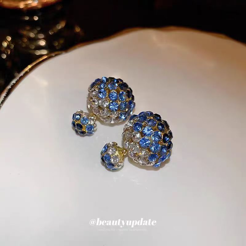 Silver Needle Diamond Round Earrings, Dual-Wear Front & Back, Korean Light Luxury Studs Vera Lux