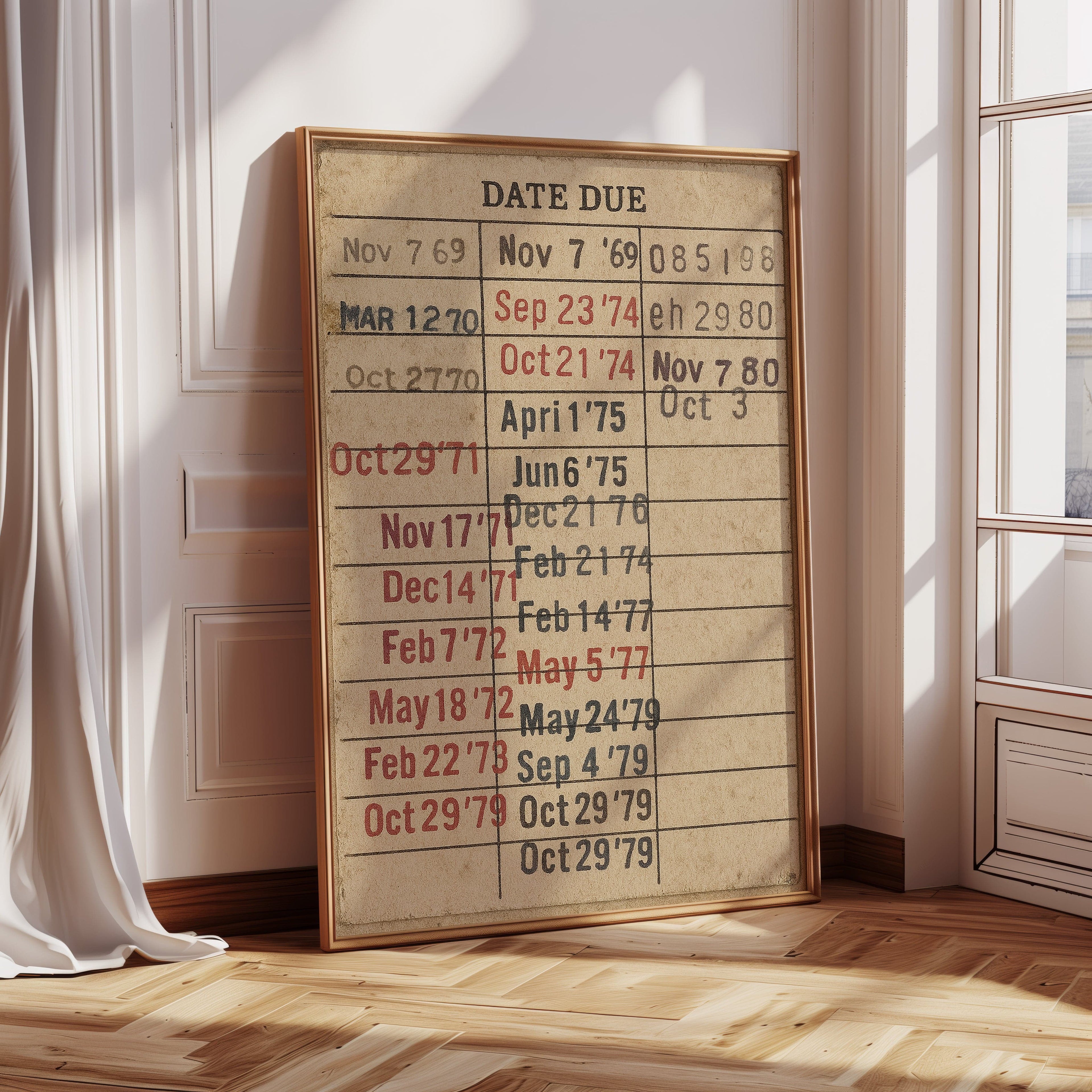 Vintage Library Date Due Card – Retro Paper Texture Wall Art Kooly
