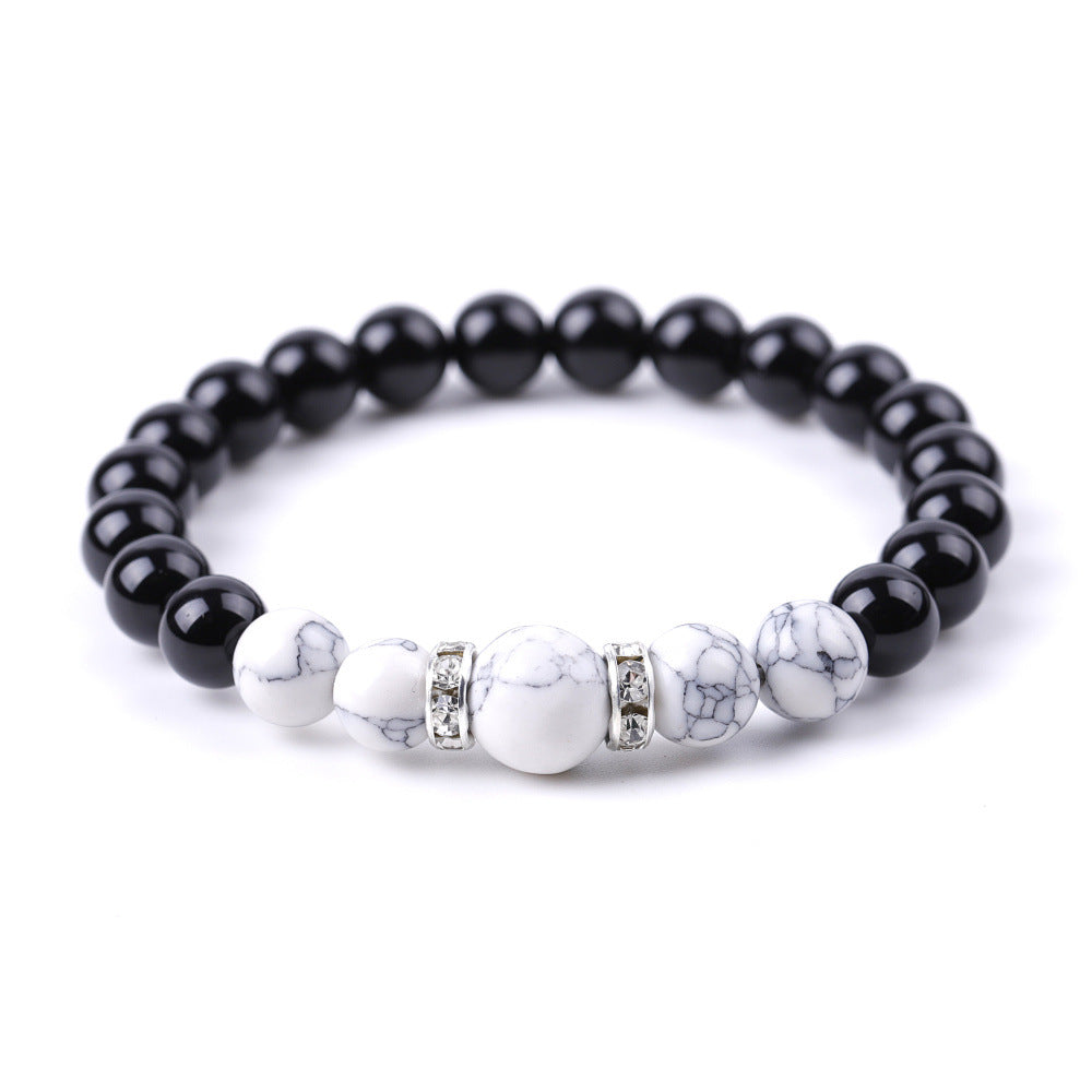 8 Mm 10mm Tigers Eye And Glossy Black Stone Micro-Inlaid Diamond Bracelet Vera Lux