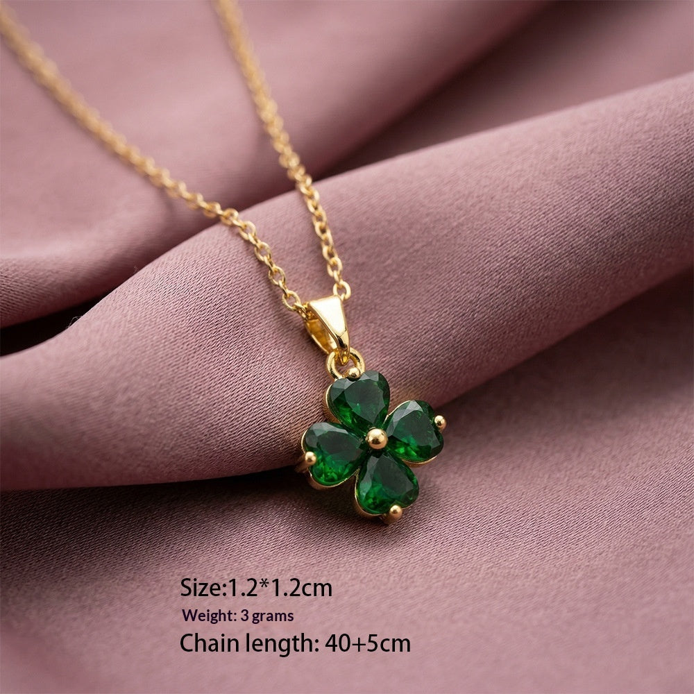 Light Luxury Fashionable Versatile New Diamond-Encrusted Four-Leaf Clover Necklace For Women Vera Lux