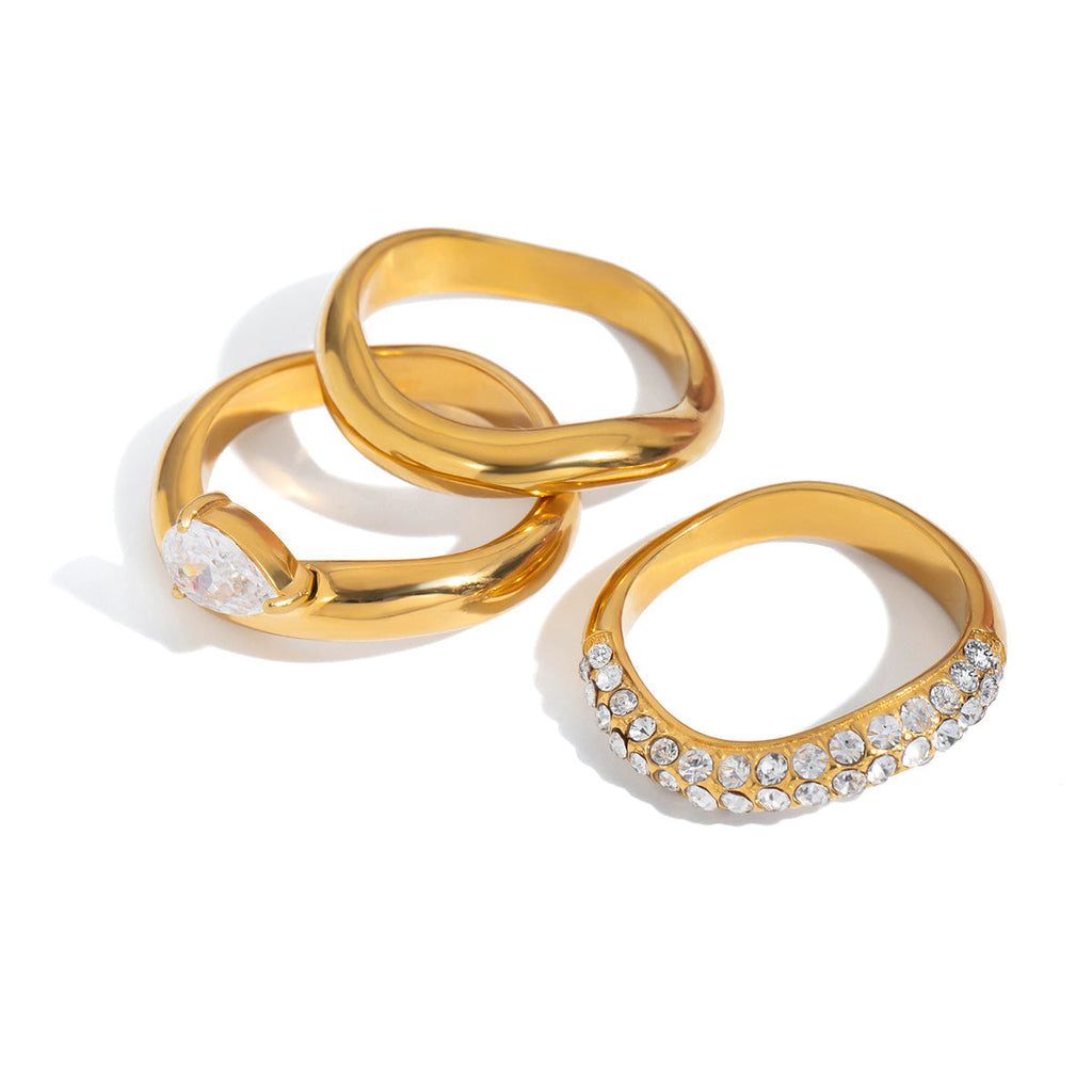 18K Gold Stainless Steel Geometric Zircon Ring Vera Lux