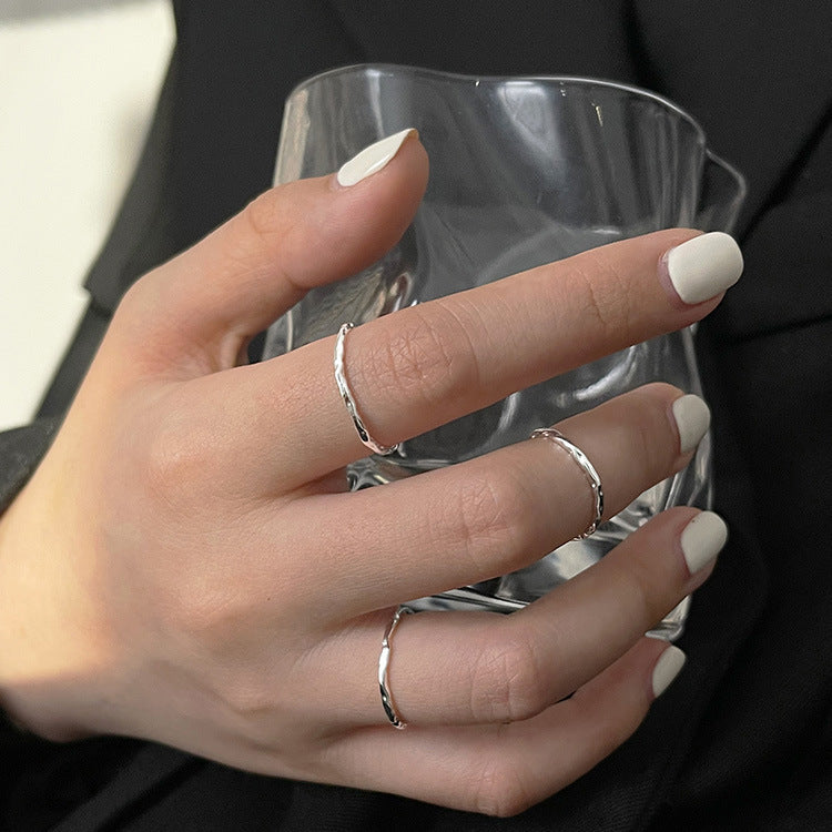 S925 Sterling Silver Minimalist Hammered Thin Ring For Women, Textured Open Plain Band, Personalized Korean INS Style Index Finger Ring Vera Lux