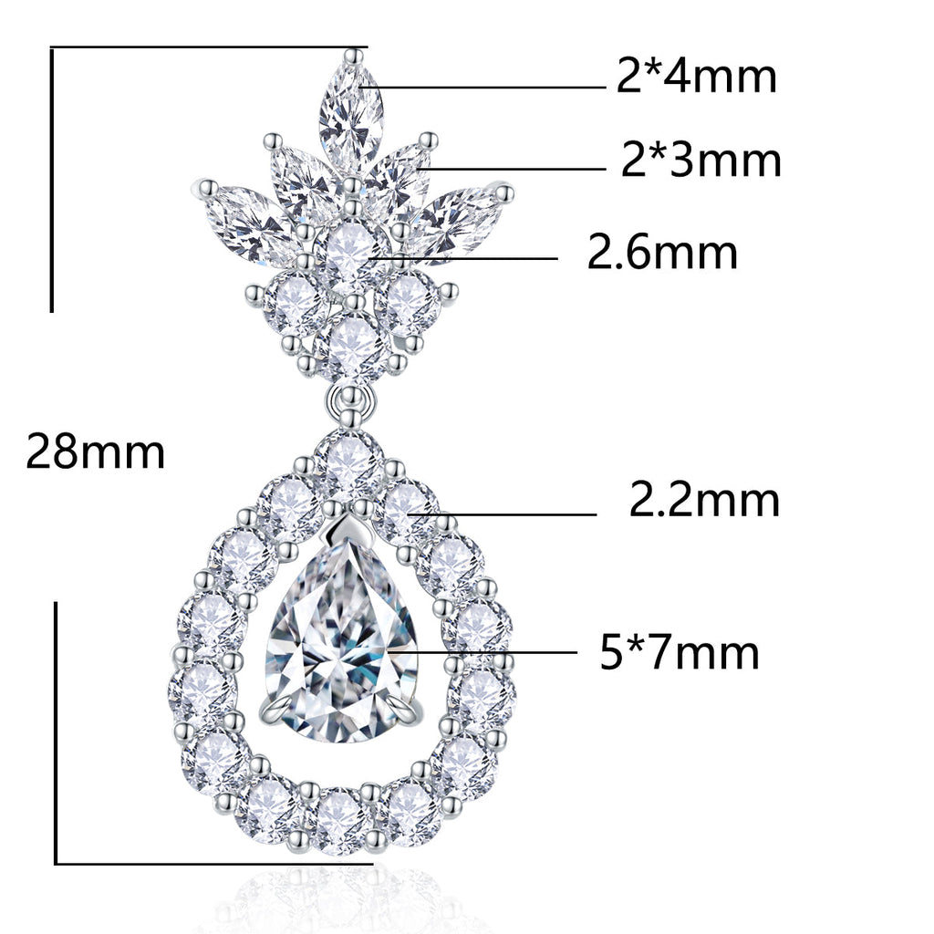 S925 Sterling Silver Pear Cut Moissanite Dangle Earrings  5x7mm Teardrop Cluster Earrings With GRA Certificate Platinum Plated Jewelry Gift Box Set Vera Lux