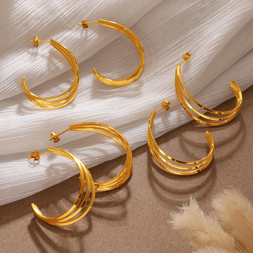 Elegant & Versatile Vintage Bold C-Shaped Earrings, 18K Gold Plated Stainless Steel, Minimalist Multi-Layer Women's Earrings Vera Lux
