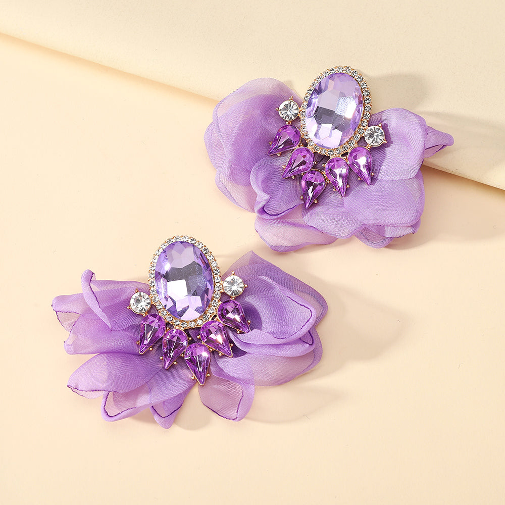 Handmade Coloful Glass Chiffon Flower Stud Earrings For Women Bold Fashion Jewelry Party Prom Vacation Vera Lux