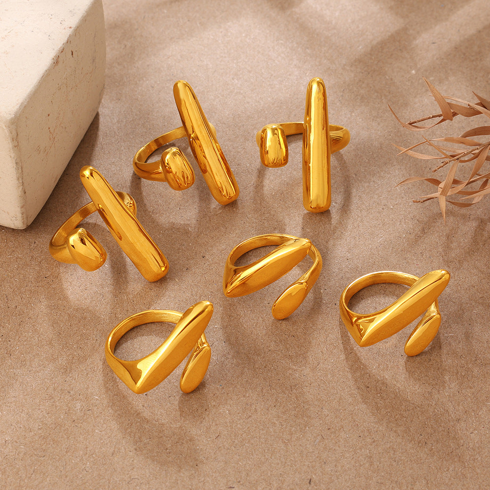 Light Luxury Gold Irregular Geometric Ring, 18K Gold Plated Stainless Steel, Vintage High-End Open Ring Vera Lux