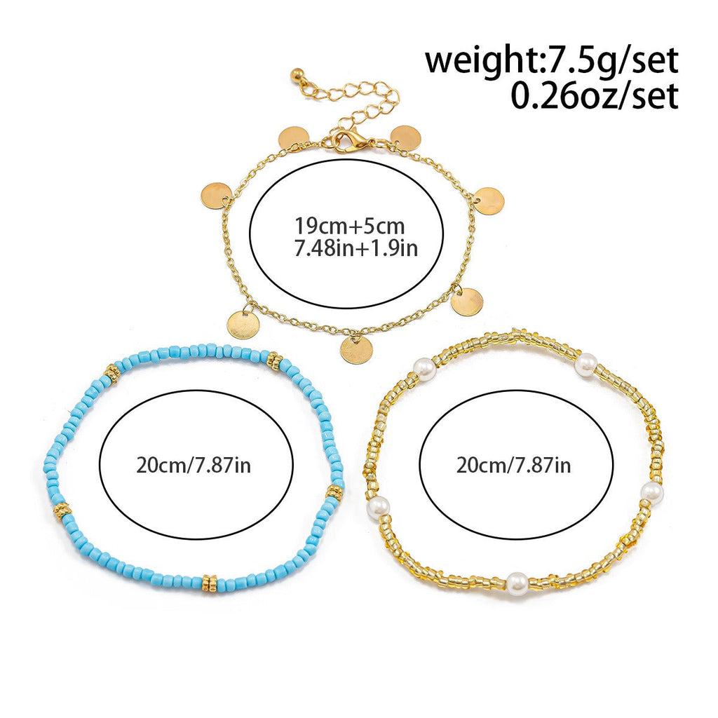 Ocean-style shell and starfish beaded tassel turtle anklet Vera Lux