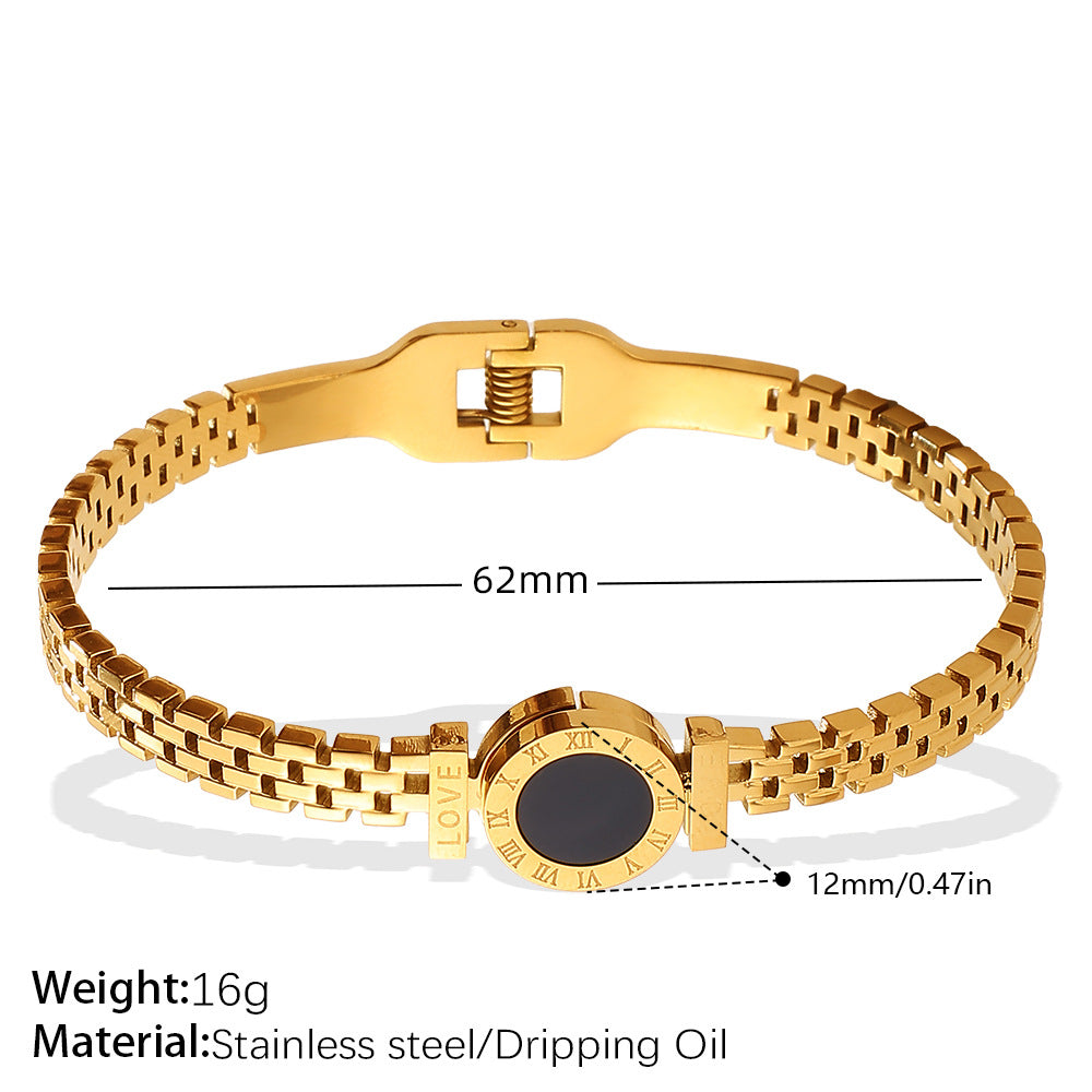 Fashionable, Versatile, Exclusive And Exquisite Wrist Accessory With Unique Style And Light Luxury. Gold Roman Numeral Black Surface Decorative Clasp Bracelet. Vera Lux