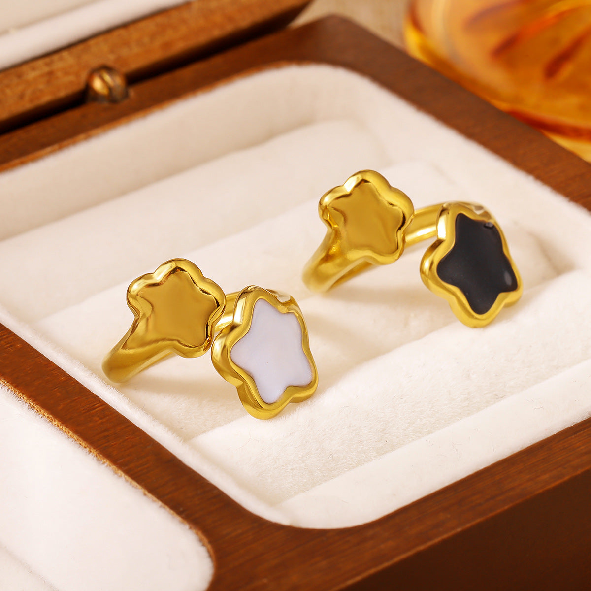 Ins Style 18K Gold Plated Stainless Steel Enamel Open Ring Multicolor Adjustable Bold Ring For Women Vera Lux